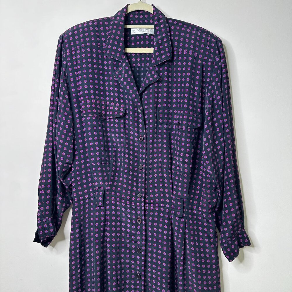 ELISABETH Liz Claiborne Black Abstract Long Sleeve Collared Dress Women's 18 - Picture 2 of 5